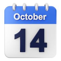 Blue and white calendar icon highlighting October 14, the date of the free masterclass.